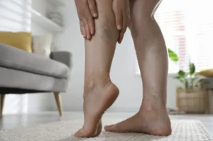 Visible spider and varicose veins on legs requiring vascular surgery in Singapore.